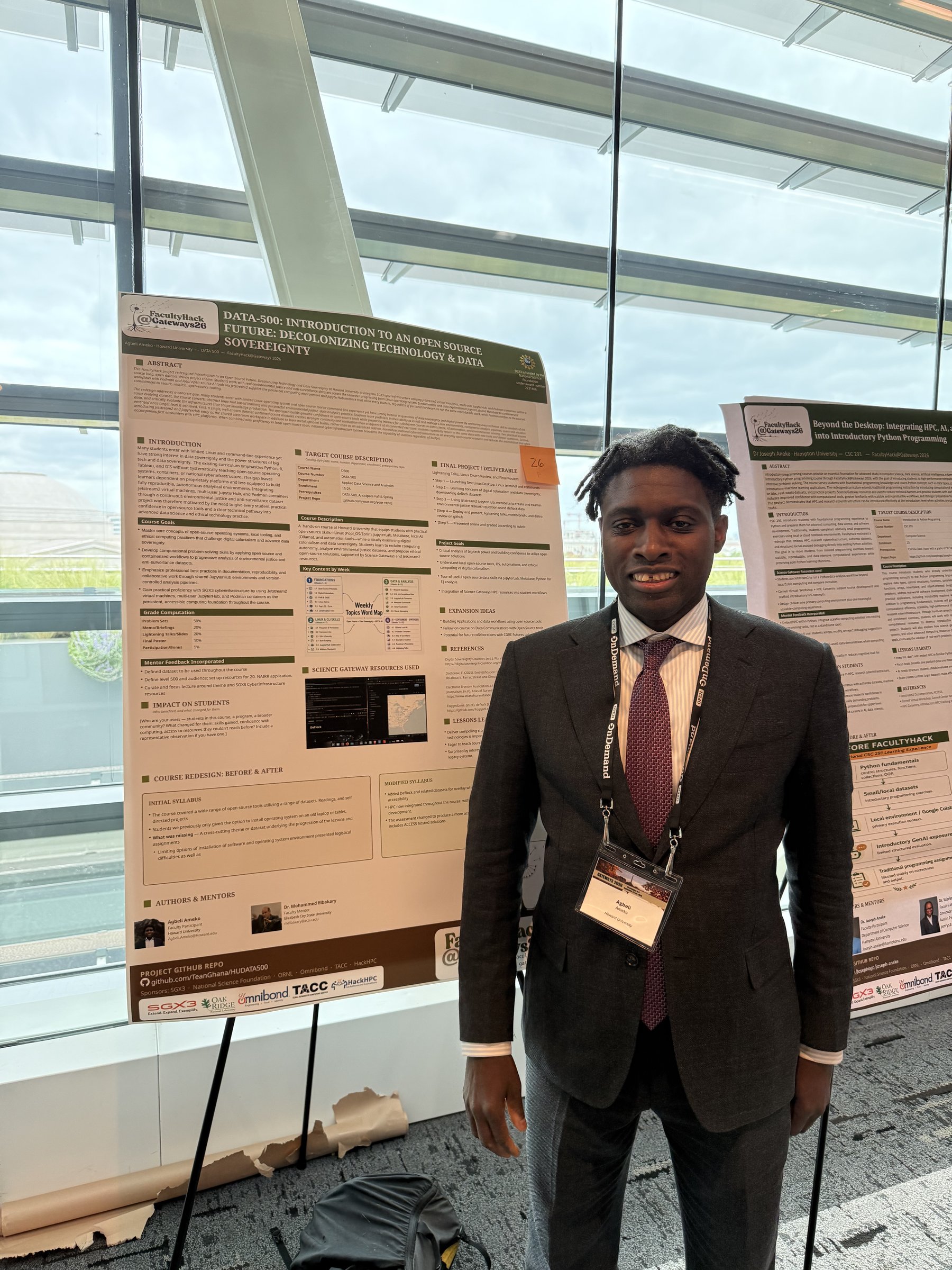 Agbeli Ameko presenting his poster, "Introduction to an Open Source Future: Decolonizing Technology & Data Sovereignty," at the Gateways 2026 poster session