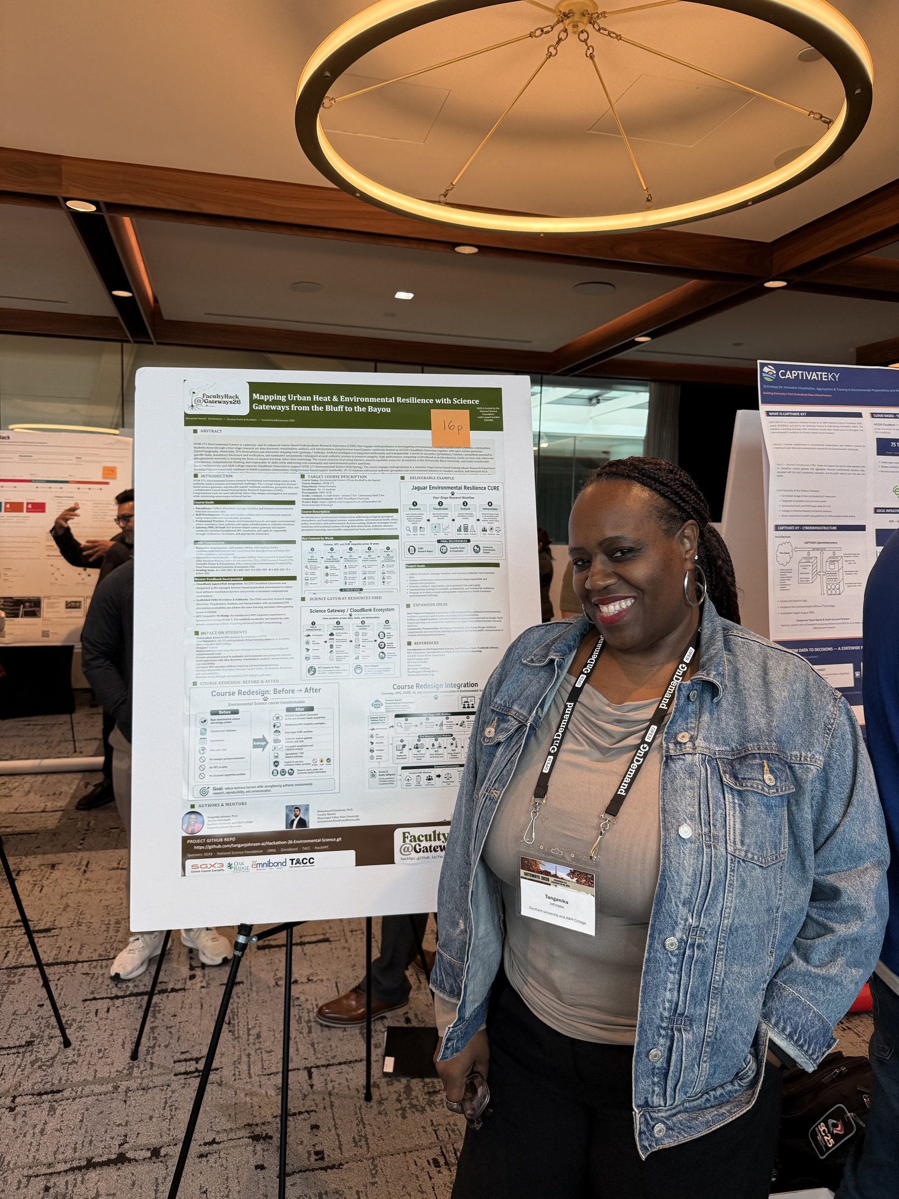 Tanganika Johnson presenting her poster, "Mapping Urban Heat & Environmental Resilience with Science Gateways from the Bluff to the Bayou," at the Gateways 2026 poster session