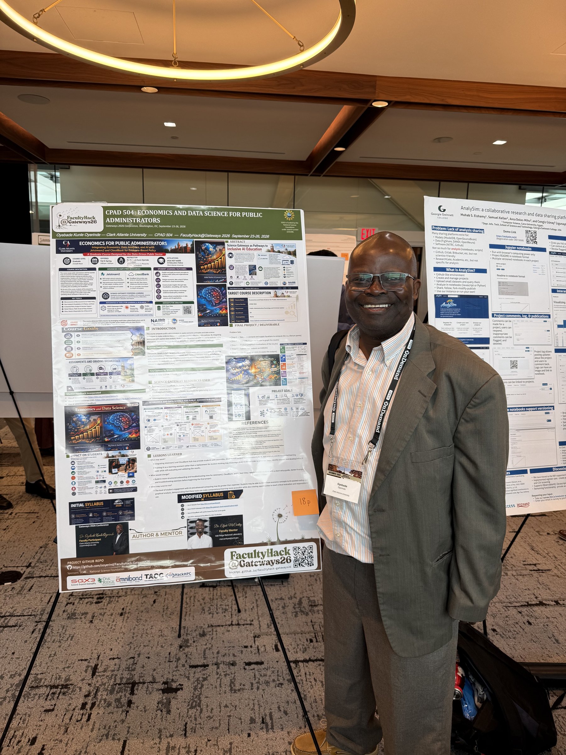 Oyebade Kunle Oyerinde presenting his poster, "CPAD 504: Economics and Data Science for Public Administrators," at the Gateways 2026 poster session
