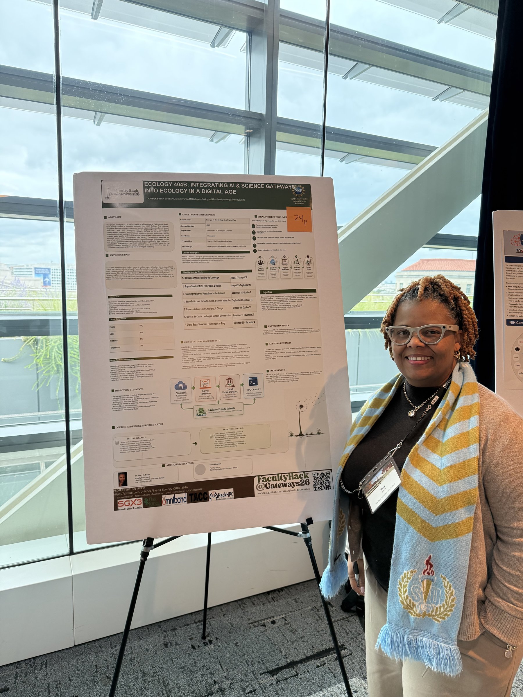Dr. Mary K. Beals presenting her poster, "Ecology 404B: Integrating AI & Science Gateways into Ecology in a Digital Age," at the Gateways 2026 poster session