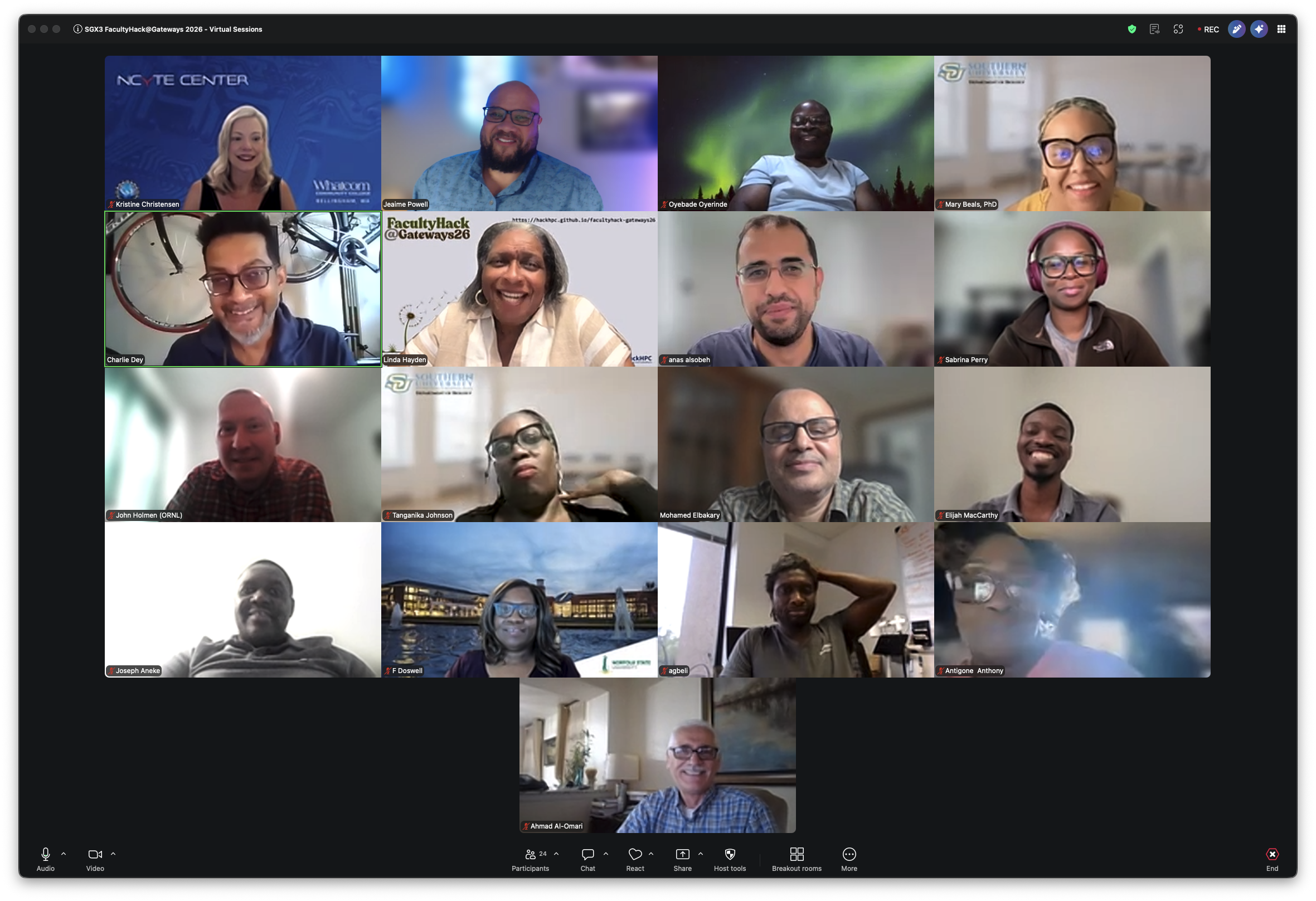 A FacultyHack@Gateways 2026 virtual session, with faculty participants and mentors joining by video call